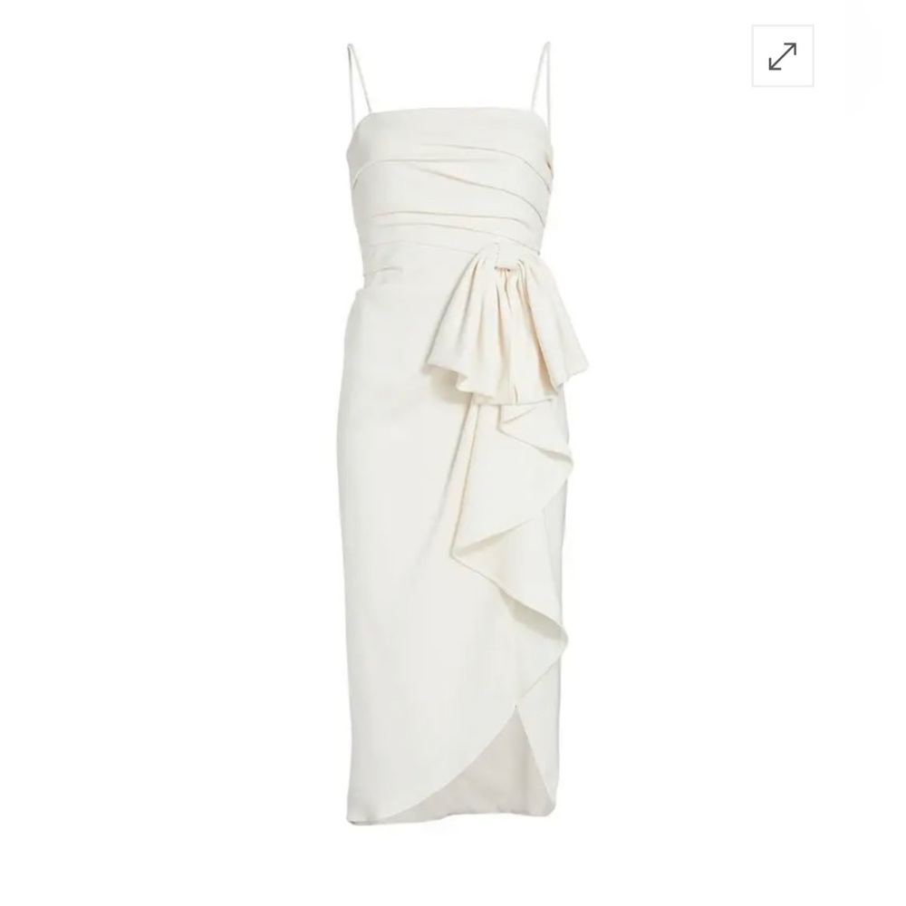 NWT ML Monique Lhuillier Bow Drape Wrap Midi Dress Size 4 in Shell
